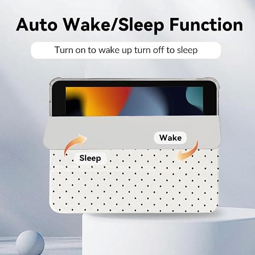 Lovmooful Compatible for iPad 9/8/7 (10.2-Inch,2021/2020/2019 Model,9th/8th/7th Generation) Case with Pencil Holder Cute Polka Dot with Aesthetic Design Soft TPU Trifold Stand Protective-White thumbnail 4