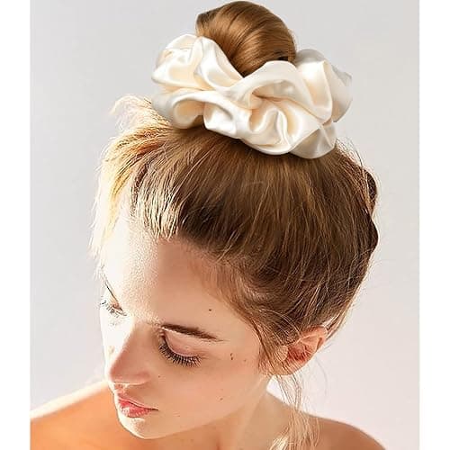 CEELGON Large Silk Satin Scrunchies for Women Big Scrunchies Jumbo Satin Hair Ties Oversized Hair Scrunchies for Thick Curly Hair Pack of 6 (Black,Champagne,Brown,Gold) thumbnail 5