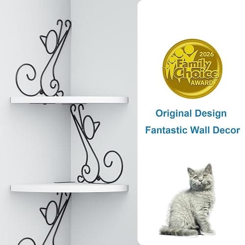 Alsonerbay 4-Tier Cat Shaped Corner Floating Shelf Wall Mount, White | Curved solid wood, 35.2 lbs total capacity, reinforced metal bracket, rustic decor, for bedroom, living room & kitchen thumbnail 6