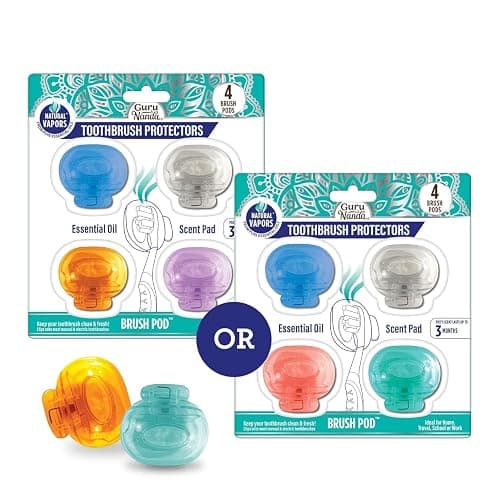 GuruNanda Brush Pods Manual & Electric Toothbrush Covers, 4 ct | Natural Essential Oil Vapors Keep Toothbrushes Fresh|Ventilated Clip-On Travel Toothbrush Accessory for Home & on the Go Use thumbnail 8