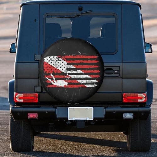 Vintage American Diver Down Flag USA Scuba Diving Dive Flag Tire Cover 14" 15" 16" 17" Personalized Waterproof Spare Wheel Cover Fit for Car Jeep RV SUV Truck thumbnail 3