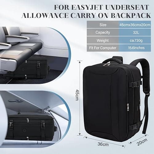 Bagage Cabine 45x36x20 pour Easyjet Sac À Dos Voyage Cabine Avion 30L Sac 45x36x20 Bagage a Main Avec Compartiment Séparé pour Ordinateur Portable 15,6 Pouces Avec Pochette Antivol thumbnail 2