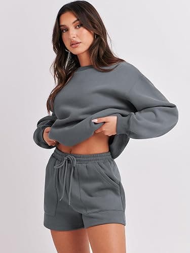 ANRABESS Women 2 Piece Outfits Sweat Shorts Sets 2025 Oversized Casual Lounge Matching Set Sweatsuit Tracksuit Fall Clothes thumbnail 8