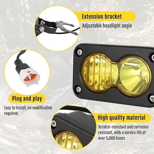 Motoparty Headlight Kit for Sur-Ron Segway X260, Yellow 6000-6500K Spot/Flood Light Pods Combo Kit, Dirtbike Lights Accessories, Bright Front Lamp （3 Inch, with Plug） thumbnail 5
