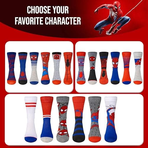 Marvel Spiderman Socks - 6-Pack Men & Boys Athletic Socks thumbnail 5