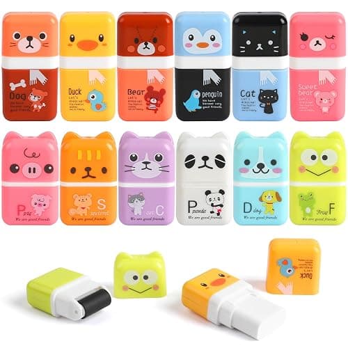 CCINEE 12 Pcs Pencil Erasers,Cute Erasers with Cover and Clean Up Shaving Roller for School Gift Supplies Classroom Prizes - Image 1