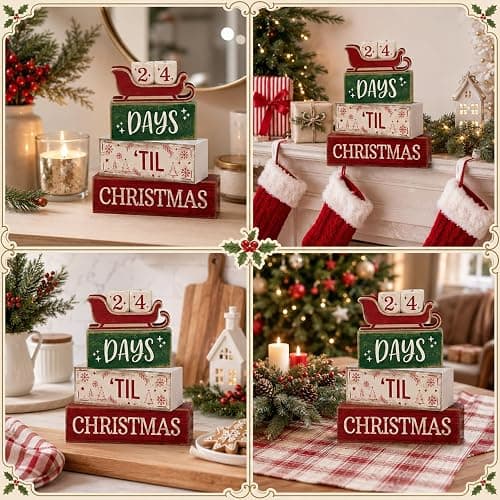 Christmas Countdown Decorations Indoor, Christmas Table Decor for Home | 99 Days Sleigh Christmas Wooden Table Party Centerpiece, Winter Tiered Tray Decor Farmhouse Xmas Gift for Kitchen Coffee Bar thumbnail 6