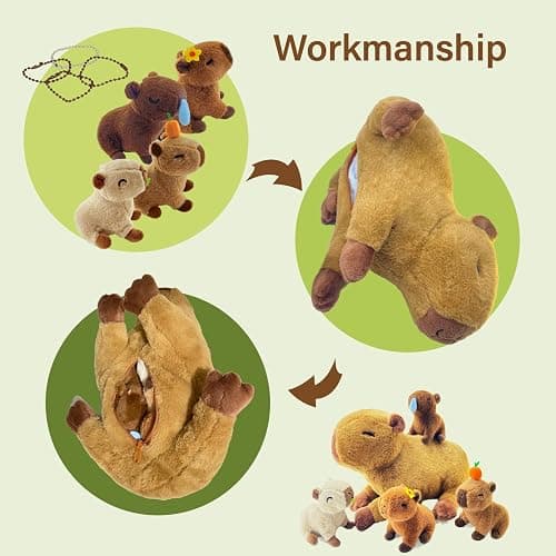 YUNCOL Capybara Plush，Cute Capybara Mommy Stuffed Animal with 4 Baby Capybara Plushies in Tummy，Kawaii Capybara Plush Toy Gift for Kids Girls Boys thumbnail 4