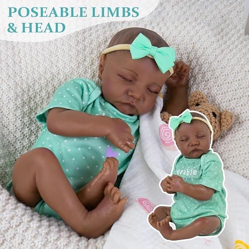 Aori Lifelike Reborn Baby Dolls Black - 18-Inch Realistic Newborn Baby Dolls Black American Real Life Babies Dolls Cloth Body with Feeding Kit & Gift Box for Kids Age 3+ thumbnail 5