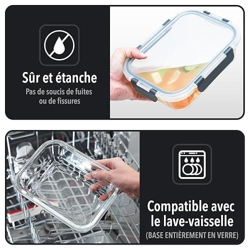 Lot de 10 Boites Repas - Boites de Conservation Alimentaire Idéales pour Préparer des Repas Sains - Boites en Verre Hermétiques sans BPA - 10 Boites Alimentaires et 10 Couvercles Étanches thumbnail 4