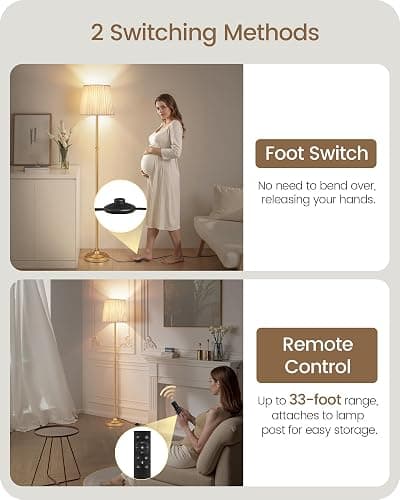 GOEBLESON Dimmable Floor Lamp for Living Room, 68" Tall Standing Lamp, Reading Light with Remote & Foot Pedal, 10W LED Bulb (3000K-6500K) Included, FCC Listed, Reinforced Base, Gold and White DW12LD05 thumbnail 5