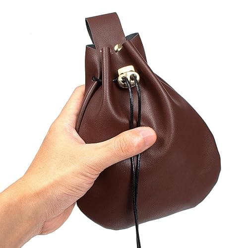 Leather Belt Pouch Medieval Vintage Renaissance Viking LARP Cosplay Costumes Drawstring Coin Purse Phone Holder Waist Bag (Brown) thumbnail 4