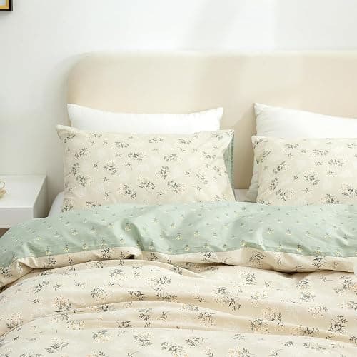 Duvet Cover King Size Floral, 100% Cotton 3 Pieces King Bedding Set Flowers, Garden Style Green Flower Pattern King Flower Duvet Cover, with Zipper Closure, Luxury Breathable Comfy thumbnail 8
