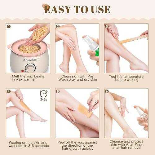 Wax Warmer Waxing Kit for Women: Wax Melt Warmer Hair Removal with 5 Packs Waxing Beads &30 Waxing Sticks, Painless Wax Kit for Full Body Brazilian Bikini Legs Facial -at Home Waxing Pot Hair Removal thumbnail 6
