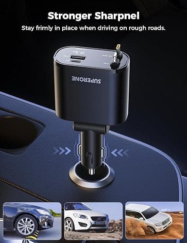 UPERONE Retractable Car Charger 4 in 1, Fast Car Phone Charger with Cord 2.6ft, USB C and Apple Car Adapter, Compatible with iPhone 17 16 15/15 Pro Max/14/13/12/11, Galaxy, Pixel thumbnail 8