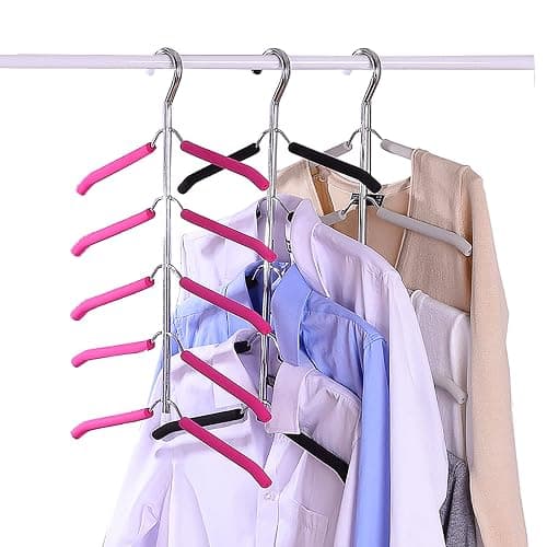 JFFLYIT Blouse Tree Hangers Multi-Layer Clothes Hangers 3 Pack 5 in 1 Non Slip Space Saving Closet Organizer Stainless Steel Shirt Hanger Coats Hanger（Black） thumbnail 4