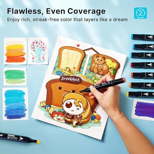 Tongfushop 80 Colored Marker Set, Colouring Pens for Adults, Dual Tip Art Marker Permanent Pens for Drawing, Sketching, Anime and Manga with Carrying Case and Storage Base thumbnail 6