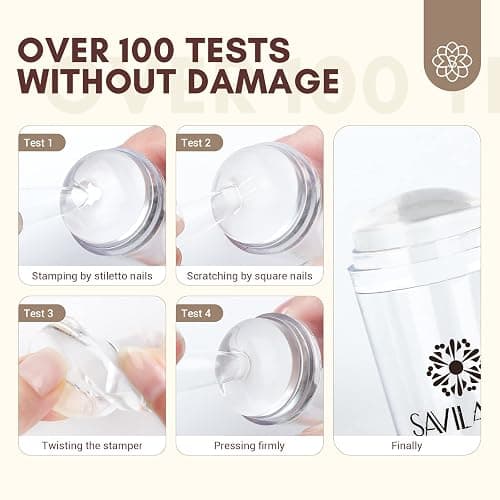 Saviland French Tip Stamp: 14PCS French Tip Tool with Replaceable Nail Stamp Head, Clear Silicone Nail Stamper with Scrapers for French Manicure Home DIY Nails Art Salon thumbnail 3