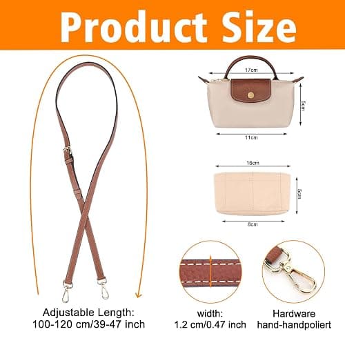 2Sets Mini Bag Strap Kit and Organizer Compatible with Longchamp, Folding Tote Bag organizer insert, Punch-Free Adjustable Buckle Strap Design, Multi-Pocket Felt Handbag Organizer, (1.2cm) thumbnail 4
