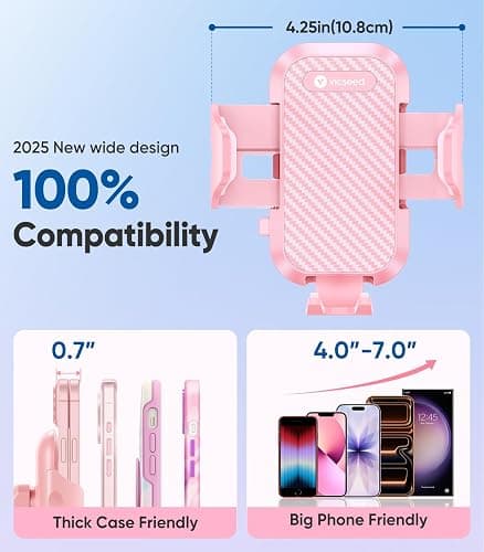 VICSEED Pink Phone Holders for Your Car, [True Military-Grade Shockproof Strongest Suction Power], 3-in-1 Dashboard Windshield Vent, Truck Boat Stand Cell Phone Mount for iPhone Android All Phones thumbnail 6