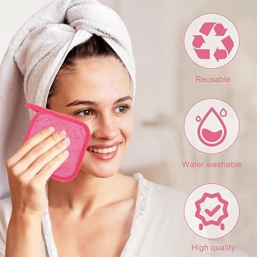 Puomue Makeup Remover Cloth 12 Pack, Ultra Soft and Reusable Microfiber Makeup Remover Towels for All Skin Types, Perfect Face Towels for Women, 6 Inch x 6 Inch, Rose Red thumbnail 4