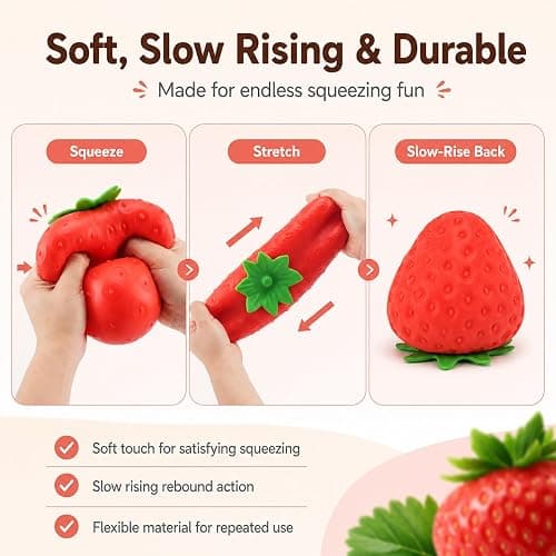 Strawberry Squishy, Strawberry Squishy Sensory Fidget Giant Jumbo Big Slow Rising Stress Ball Squeeze Toy Fruit Realistic for Relief, Adults Kids Gifts Party Favor (8 in Giant Strawberry) thumbnail 4