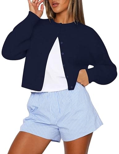 Kistore Womens Cropped Cardigan Sweaters Crew Neck Long Sleeve Button Up Sweaters Lightweight Knit Trendy Sweaters 2025 - Image 1