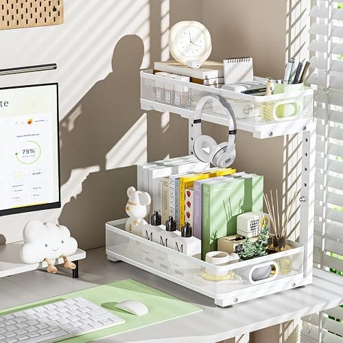 Under Sink Organizer, High Adjustable 2 Tier Under Sink Organizers and Storage, Slide Out Metal Cabinet Organizers, Pull Out Sink Storage Drawer Shelf for Kitchen Bathroom Cabinet, White, 2 Pack thumbnail 6