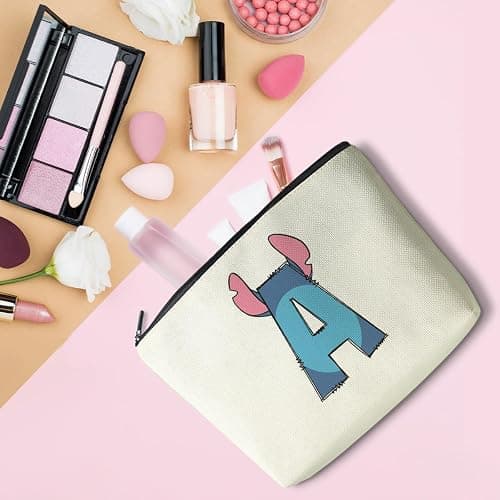 LONGXIN Cute Cartoon Gifts Initial Personalized Makeup Bag Monogrammed Cosmetic Bags Small Makeup Pouch Birthday Christmas Gifts for Women Girls (A) thumbnail 5