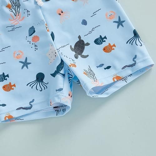 Hnyenmcko Toddler Baby Boys Swim Set Long Sleeve Rashguard Swimsuit Shirt Trunks Infant Bathing Suit Swimwear with Hat thumbnail 4