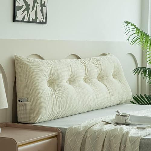 UUluhao Cream White Wedge Pillow Headboard Twin XL for Dorm Bed Headboard Wedge Pillows for Headboard Gap with Non Removable Cover,39 * 4.7 * 15.7in - Image 1