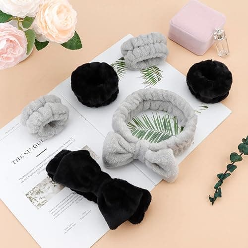 WHAVEL 6PCS Spa Headband and Wristbands Set, Face Wash Headband Wrist Bands for Washing Face Makeup Skincare Hair Band Skin Care Accessories Tools thumbnail 8