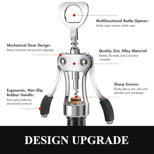 KORCCI Wine Opener, Heavy-Duty Zinc Alloy Wing Corkscrew, Premium Beer Bottle Opener, Multifunctional Wine Accessories with Ergonomic Handle and Sharp Screw, for Kitchen, Bar, Restaurant, Bartenders thumbnail 7