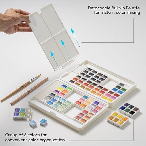 MEEDEN Watercolor Paint Set 96 Colors in Portable Box, Paint Kit with Brush, Palette, Art Supplies, Customizable Color Blocks, Bright Watercolors Travel Set for Adult Teens Beginner Amateur Artists thumbnail 5