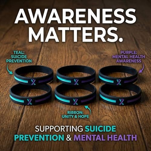 Giftphoria Teal and Purple Awareness Ribbon Wristbands (6-pack) - Silicone Rubber Support Bracelets for Suicide Prevention and Sexual Assault Awareness - Unisex Size for Men and Women thumbnail 3