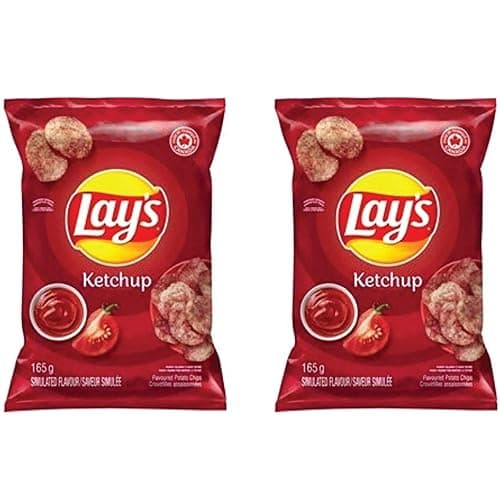 AZPantry Canadian Lays Ketchup Chips 2 Pack 165g, Comes in a Crush proof box Imported from Canada Family Size Chips Pack Amazing Canadian Snacks - Image 1