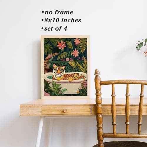 Boat Wades Funny Animal Bathroom Unframed Wall Art Prints,Colorful Kids Bathroom Decor Posters & Prints,Jungle Animal Decor Wall Art Posrters 8x10 Set Of 4 thumbnail 5
