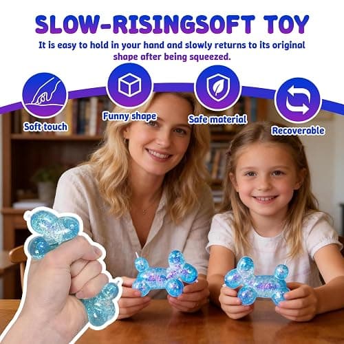 Balloon Dog Squishy Toy, Stretchy Sensory Fidget Toy for Kids and Adults, 1.97in Soft Stress Relief Squeeze Toy, Cute Balloon Animal Desk Toy, Glitter Squishy Gift(Blue) thumbnail 5