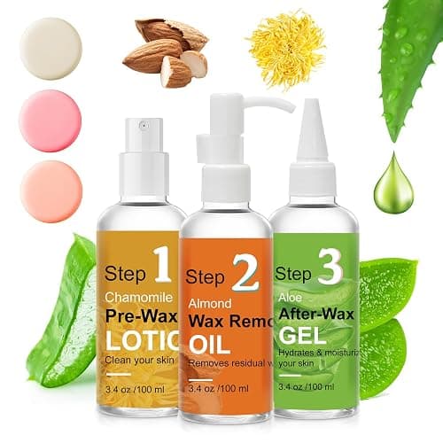 Pre Wax Spray and After Wax Spray, Triple-bottle Skin Care Set with Pre-wax Cleanser, Wax Remover Oil and Skin Soother Organic Aloe Vera Gel for Sensitive Skin - 100ML - Image 1