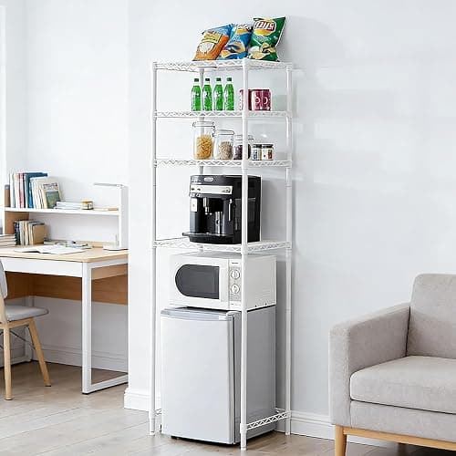 ToiULik 4 Tier Mini Fridge Shelf with Storage Over Mini Fridge Storage and Microwave Stand Height Adjustable Metal Storage Rack for Dorm Kitchen Office(White thumbnail 2