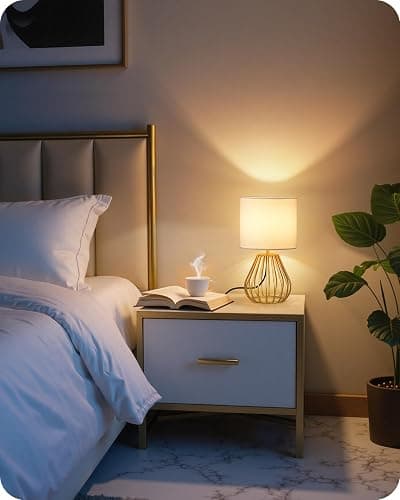 GOEBLESON Gold Table Lamp, Small Gold Bedside Lamp with Metal Base & White Linen Lampshade, Modern Nightstand Lamp, Little Cute Desk Lamp for Bedroom, Living Room, 2700K LED Bulb Included, DCW06TL05 thumbnail 3