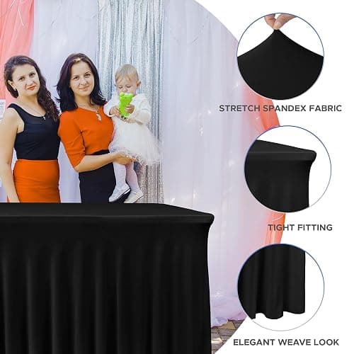Nasitos Black Rectangle Tablecloths, 2 Pack - 72 x 30 Inch - Stretch Spandex & Polyester Fitted Table Skirts for 6FT Tables, Party, Banquet, Wedding thumbnail 4