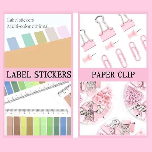 Pink Office Supplies, UPIHO Pink Desk Accessories, Stapler and Tape Dispenser Set for Women with Stapler, Tape Dispenser, Staple Remover, Staples, Clips, Scissor and Tabs,Gift for Students, Coworkers thumbnail 6