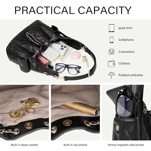 CLUCI Slouchy Hobo Bags for Women, Vegan Leather Shoulder Purse Tabby Handbag with Adjustable Strap Crumpled Quilted Tote Bag thumbnail 3