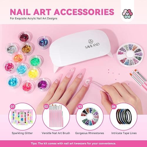 SAVILAND Acrylic Nail Kit with Everything: Nails Kit Acrylic Set for Beginner with Gel Polish Kit U V Light Nail Extension DIY Home Salon Gift Set thumbnail 6