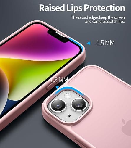 HeIssitot Matt Handyhülle für iPhone 13/iPhone 14 Hülle und 2 Stück Sichtschutz Schutzfolie, [Militärstandard] Durchscheinende PC Rückseite TPU Bumper Schutzhülle, Rosa - iPhone 13/14 - Rosa thumbnail 4