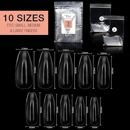 By Vixi 500 LONG COFFIN/BALLERINA NAIL SET with PREP FILE, 10 Sizes - Clear Express Full Cover False Fingernail Extensions for Salon Professionals & Home Use thumbnail 3