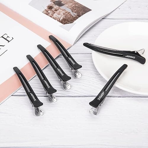 AIMIKE 6pcs Professional Hair Clips for Styling Sectioning, Non Slip No-Trace Duck Billed Hair Clips with Silicone Band, Salon and Home Hair Cutting Clips for Hairdresser, Women, Men - Black 4.3” Long thumbnail 7