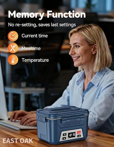 EAST OAK Heated Lunch Box for Men, Electric Lunch Box for Adults, 5.5 Cups Cordless Portable Food Warmer, Rechargeable Self Heating Food Heater with Memory Function, Automatic Keep Warm(Classic Blue) thumbnail 7