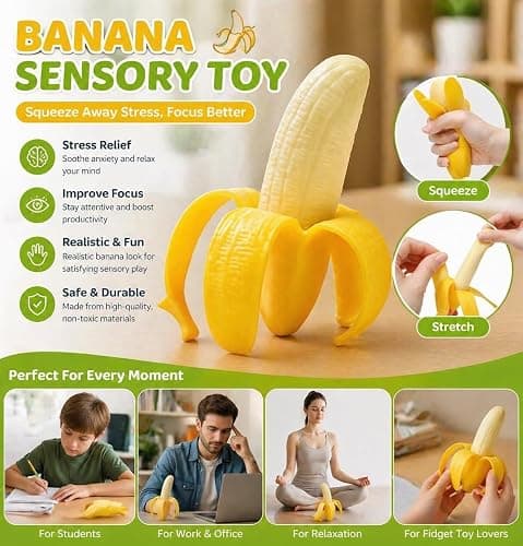 2Pcs Realistic Banana Squishy Toy,Jumbo Squishy, Oversized Squishy Toys for Adults,Soft Scented Stress Relief Toy, Slow Rising Sensory Squeeze thumbnail 8